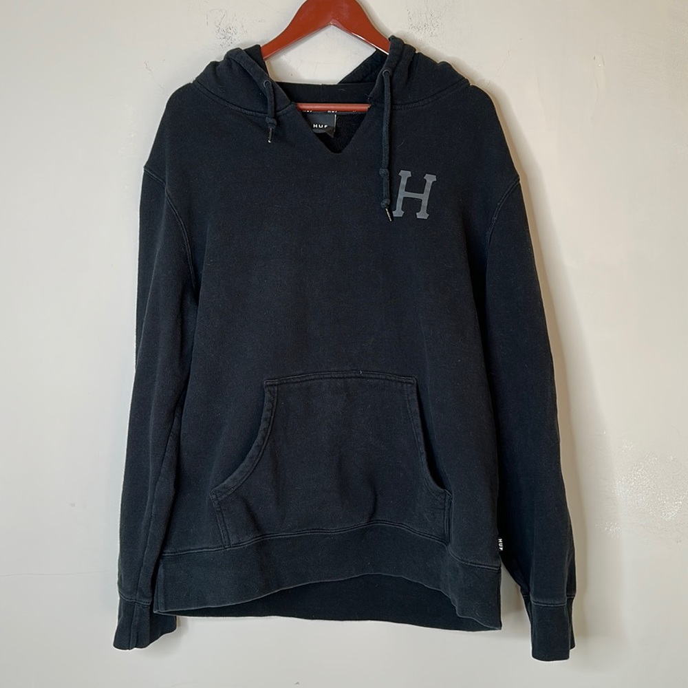 HUF Men’s Black Floral Embroidered Hoodie Logo Cotton size XL